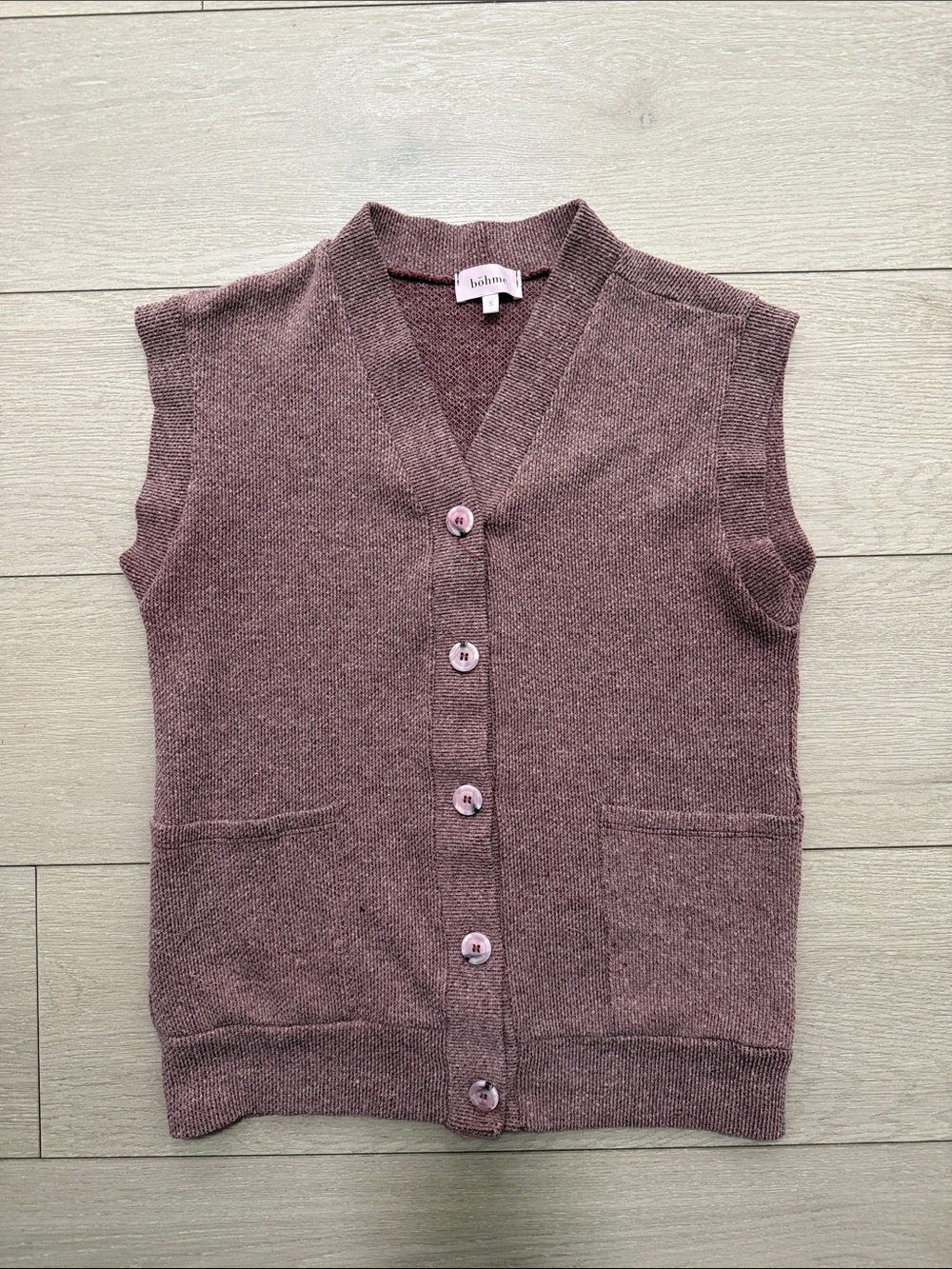Bohme Sleeveless V-Neck Button Front Vest in Dusty Rose